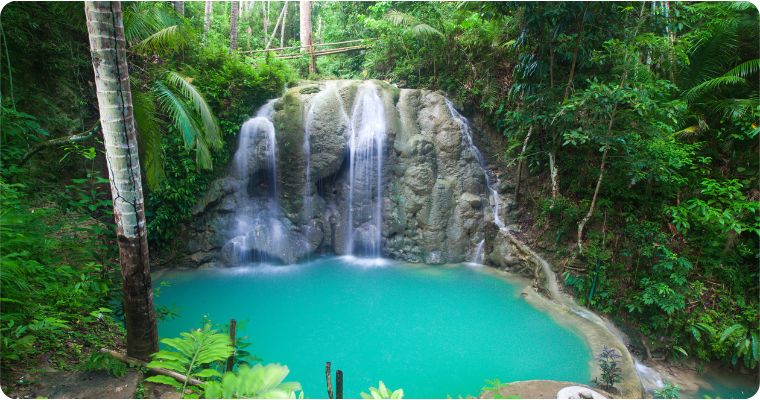 Cambugahay falls on Island of Siquijor in the Philippines 