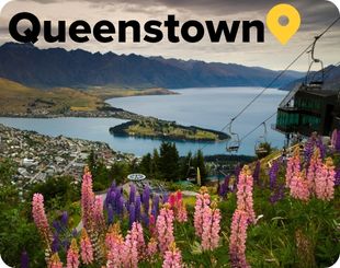 Cable cars and view of Lake Wakaktipu Queenstown New Zealand