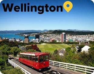 Red Tram overlooking Harbour in Wellington New Zealand 