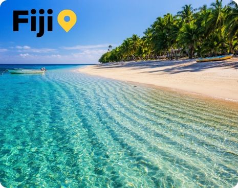 palm trees on a white sand beach on Toko Riki Island Resort Fiji 