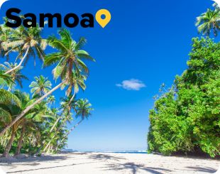 white sand beach with Palm trees Samoa